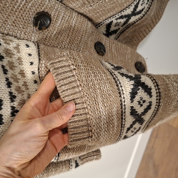 Sansara Women's Tan/Grey & Black Wool Shawl-collar Cowichan Cardigan (Size XL) - Picture 7 of 9